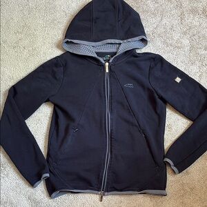 Black Zip-Up Hooded Jacket with Ribbed Cuffs